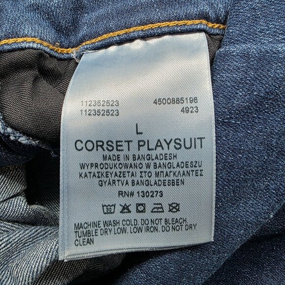 Womens Wrangler Blue Denim Corset Playsuit Strapless Smocked Back Side Zip L - Picture 3 of 12